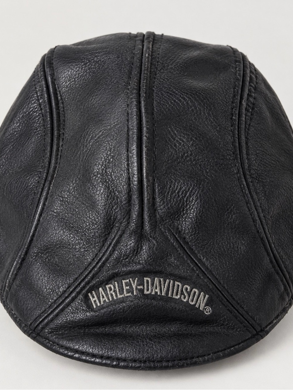 Harley-Davidson Black Leather Newsboy Flat Cap Hat Size S